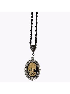Gothic Skeleton Lady Cameo Necklace Steampunk Skull Goth Fashion Jewelry Women